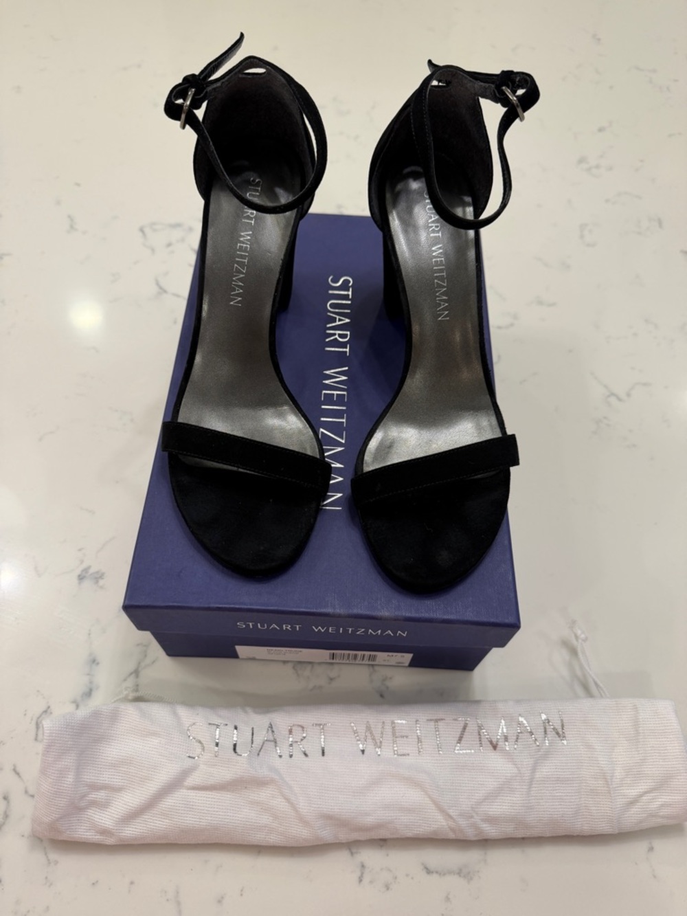Stuart Weitzman Black Suede Single-Strap High Heel Sandal